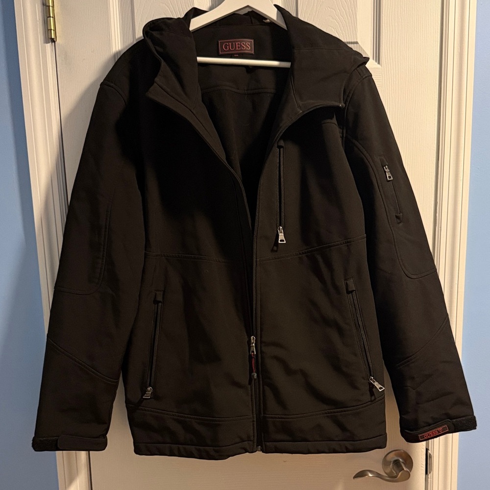 Guess Black Zippered Hooded Jacket 2XL